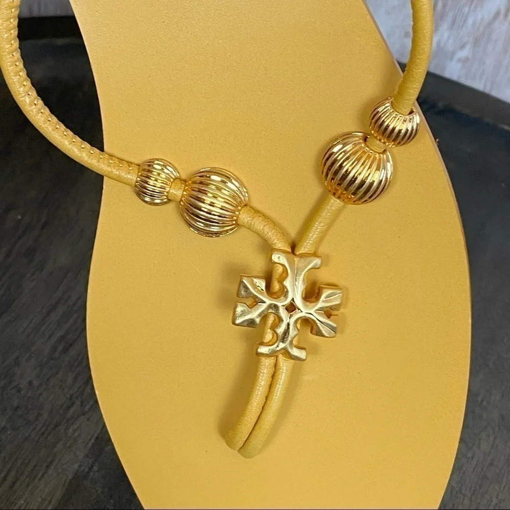 Tory Burch Capri Leather Beaded Flip‎ Flop Sandals Size 7 Women